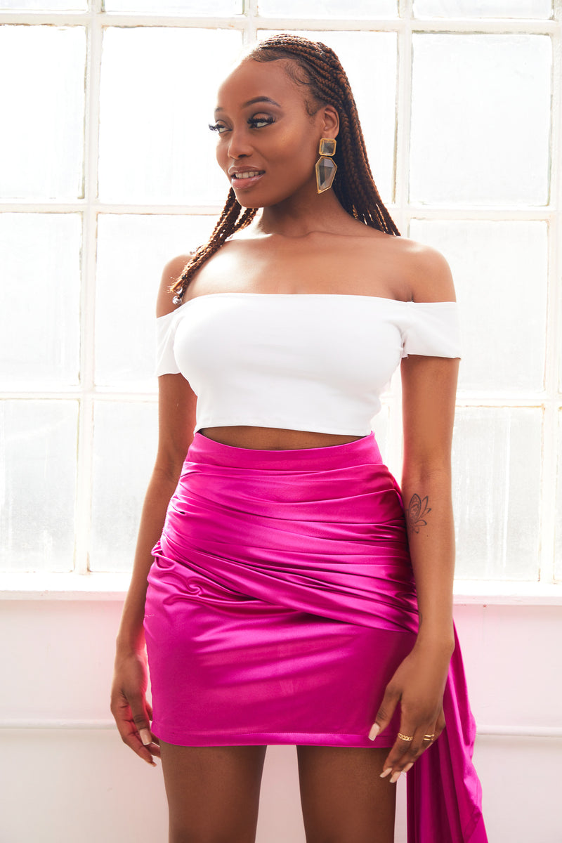 SYDNEY magenta pink side drape pleated front mini skirt