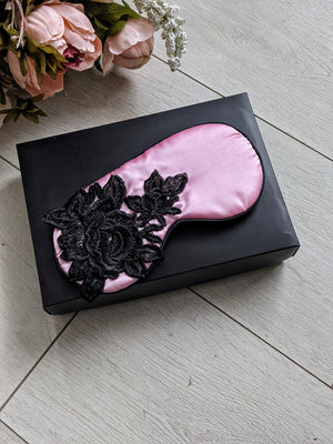 Luxury black lace guipure pink sleep mask gift set * gift wrapped & personal message