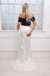 CRISTALE ivory sequin evening bridal maxi skirt with train