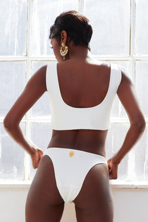 SAHARA Ivory 2 piece keyhole V front bikini with gold hardware sale