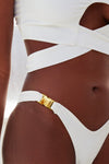 SAHARA Ivory 2 piece keyhole V front bikini with gold hardware sale