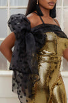 CELESTE Metallic Gold Sleeveless Jumpsuit with Polka Dot Bow Wrap-Around Detail