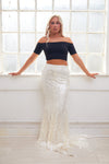 CRISTALE ivory sequin evening bridal maxi skirt with train