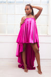 AYRA magenta pink high-lo flowly parachute mini dress with train
