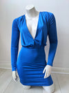 SASHA blue cut out satin jersey plunge neck mini dress