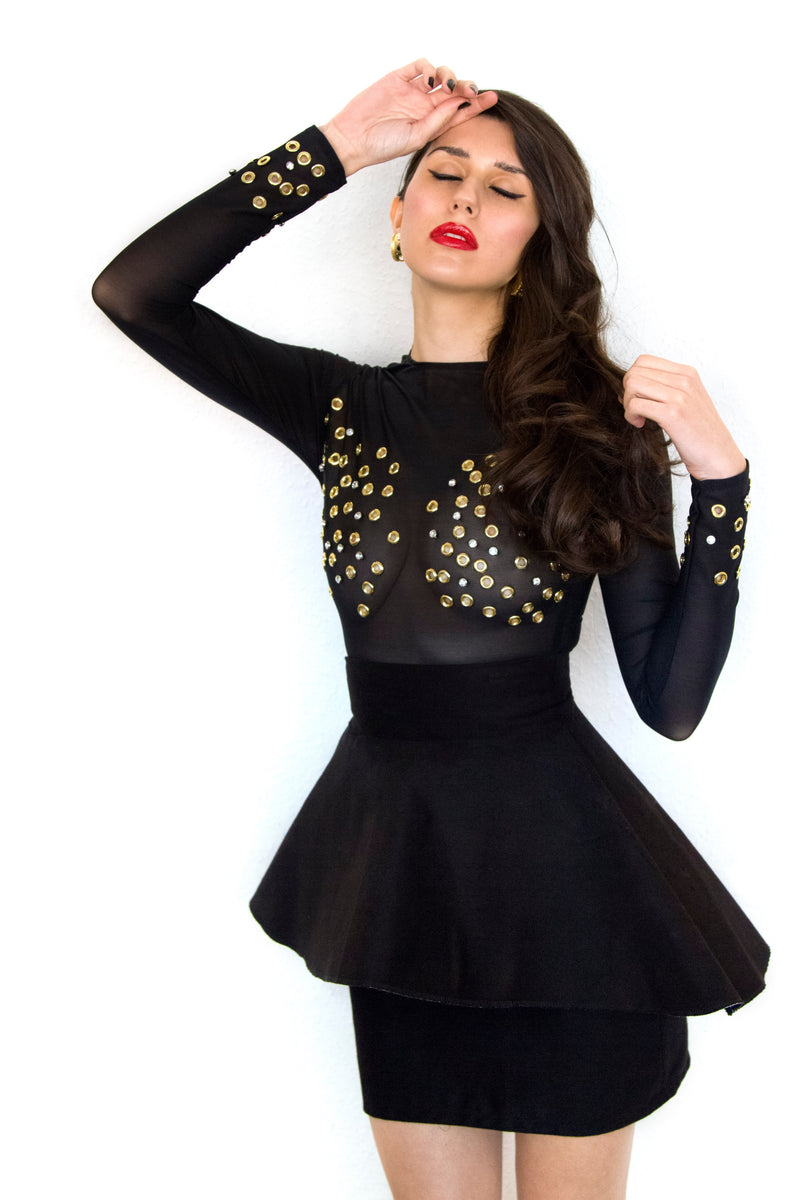 BLING IT ON black jewelled embellished mesh bodysuit sample sale