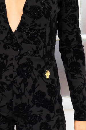 VIVA long sleeve  black velvet floral jumpsuit