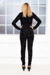 VIVA long sleeve  black velvet floral jumpsuit