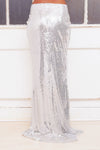 PHIA high waist high slit silver sequin maxi skirt