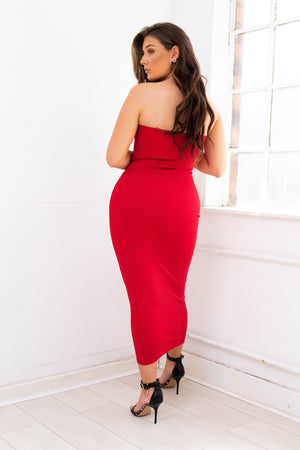 EVA red strapless boobtube bodycon maxi