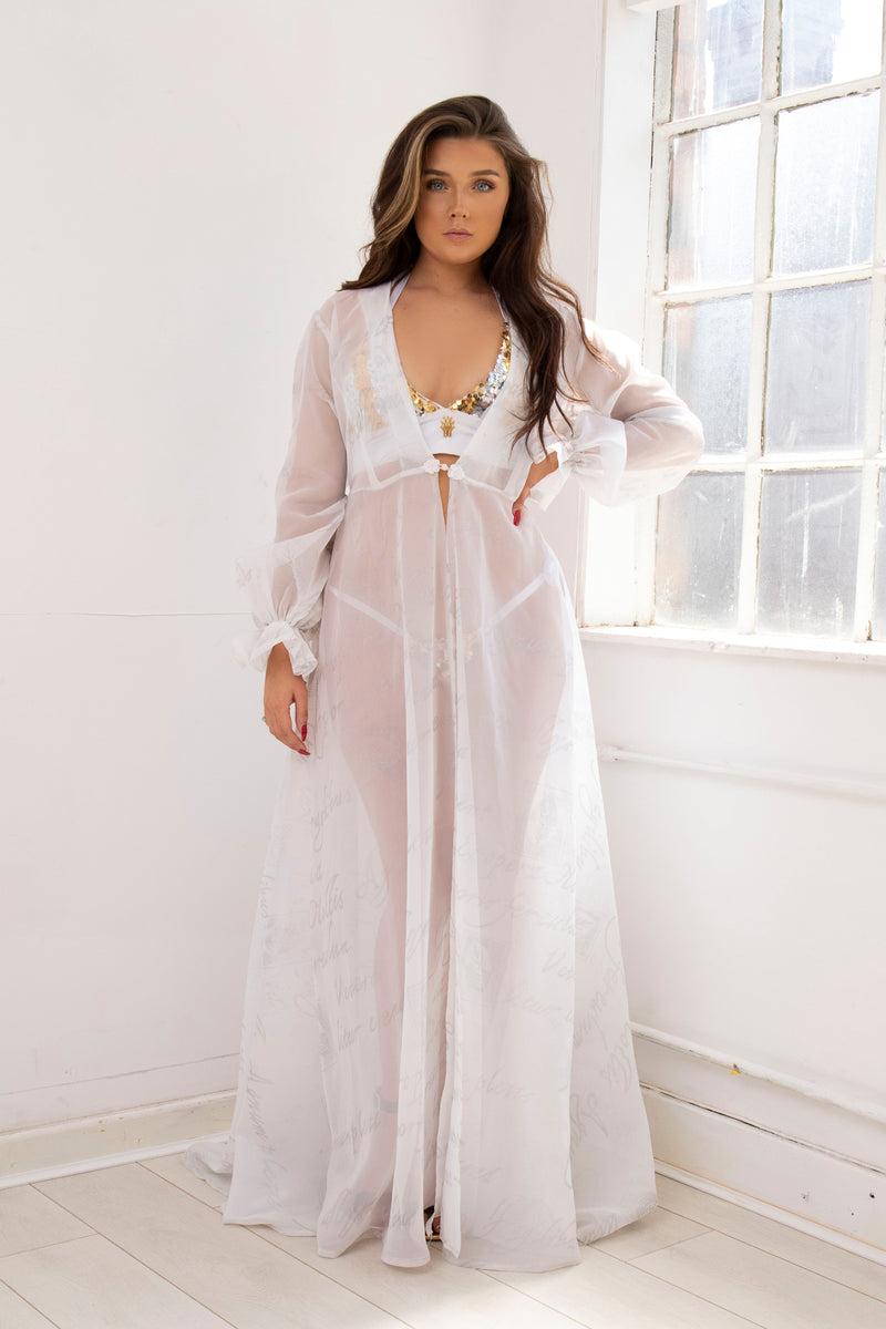 SCRIPT white sheer bridal beach gown cover up