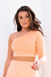 BELLA one sleeve winged chiffon blush top