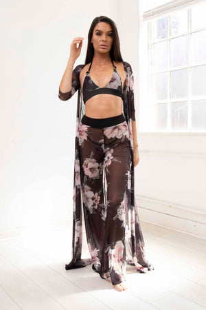 SARDINIA floral mesh robe bikini and trousers set sample sale