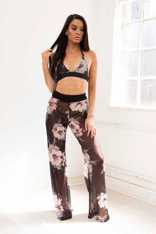 GLIDE black high waist wide leg palazzo trousers with high slit