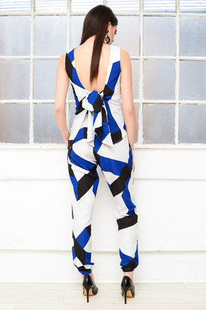 NORDE bold geometric print open back blouse sample sale