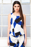 NORDE bold geometric print open back blouse sample sale