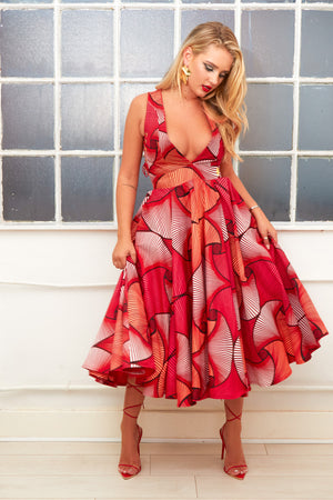 ADELAIDE ankara midi skater circular corset detail dress