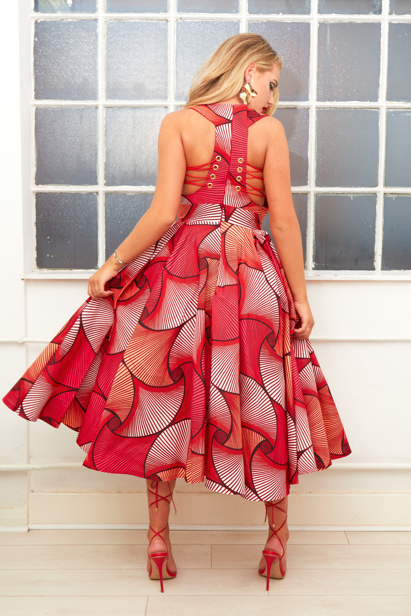 ADELAIDE ankara midi skater circular corset detail dress – Dolls