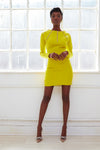 SION chartreuse long sleeve multi zipper mini dress