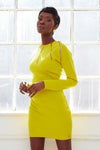 SION chartreuse long sleeve multi zipper mini dress