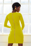 SION chartreuse long sleeve multi zipper mini dress rtw