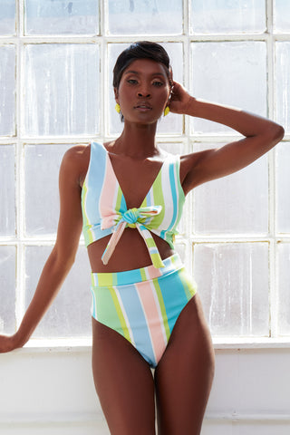 JALEH cut out one piece halter monokini neon swimsuit