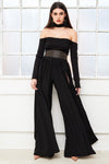 GLIDE black high waist wide leg palazzo trousers with high slit
