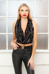 FLAIR Cowl neck gold and silver sequin racer back crop top