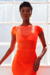 PRIMA sheer neon coral crystal embellished beach dress sample sale