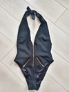 MODA multi zipper halter neck one piece swimsuit sample sale