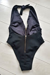 MODA multi zipper halter neck one piece swimsuit