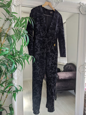 VIVA long sleeve  black velvet floral jumpsuit