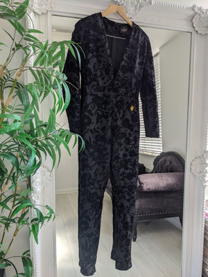 VIVA long sleeve  black velvet floral jumpsuit rtw