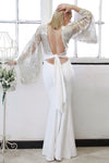 white andback of the  gold backless sequin bridal evening gown by dolls of decadence