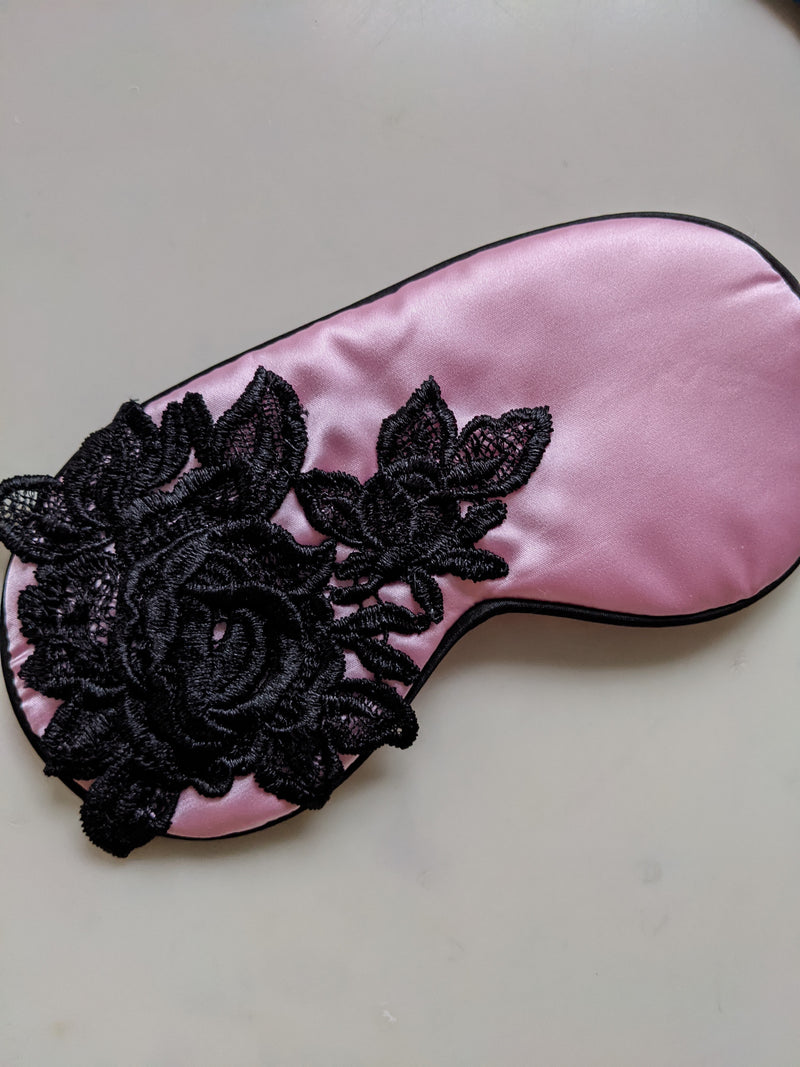 Luxury black lace guipure pink sleep mask gift set * gift wrapped & personal message