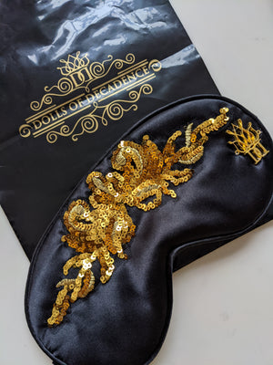 Luxury black and gold sequin embellished soft sleep mask gift set * gift wrapped & personal message