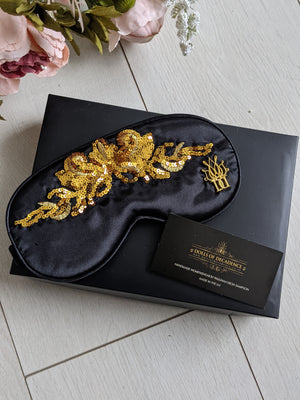 Luxury black and gold sequin embellished soft sleep mask gift set * gift wrapped & personal message