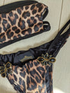 DENIER leopard print jewelled Brazilian cut bikini set